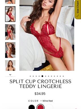 Lace Split-Cup Crotchless Teddy — Wine Red